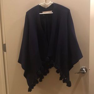Navy Open Tassel Poncho
